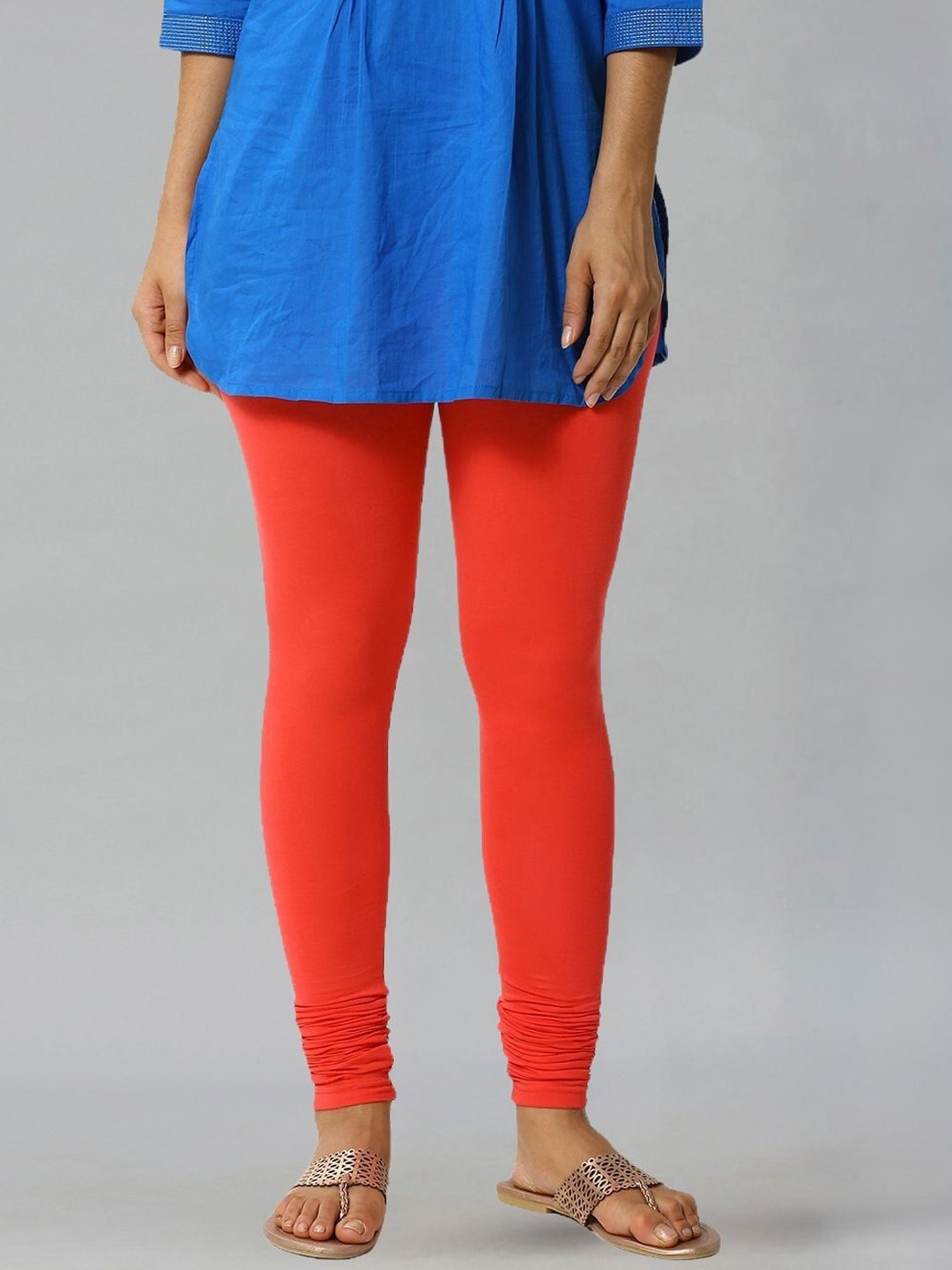 

De Moza Women Cotton Churidar Length Leggings, Coral