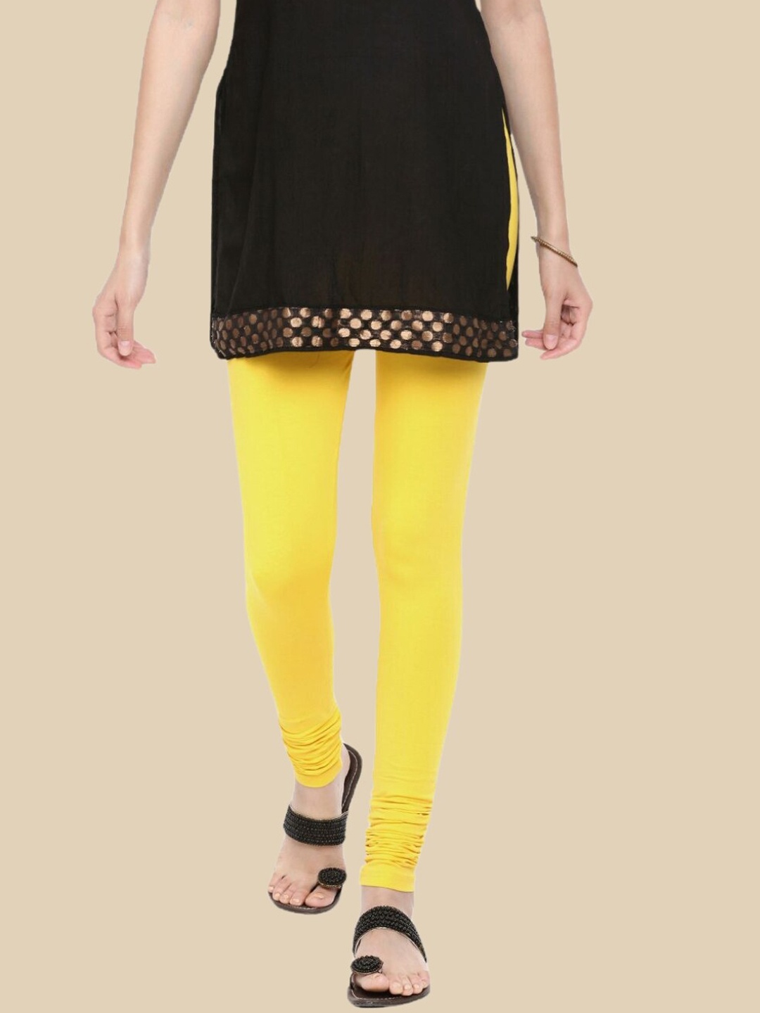 

De Moza Women Cotton Churidar-Length Leggings, Yellow