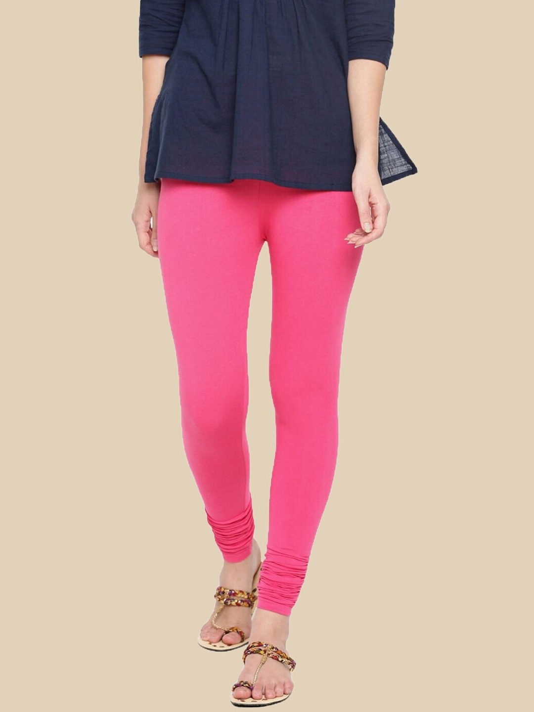 

De Moza Women Cotton Churidar-Length Leggings, Pink