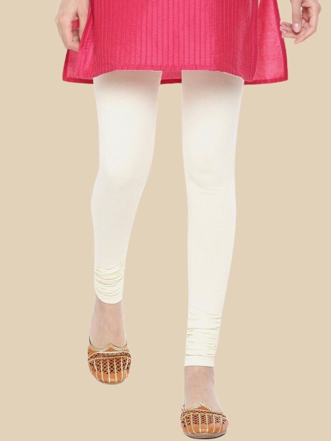 

De Moza Women Cotton Churidar-Length Leggings, Cream