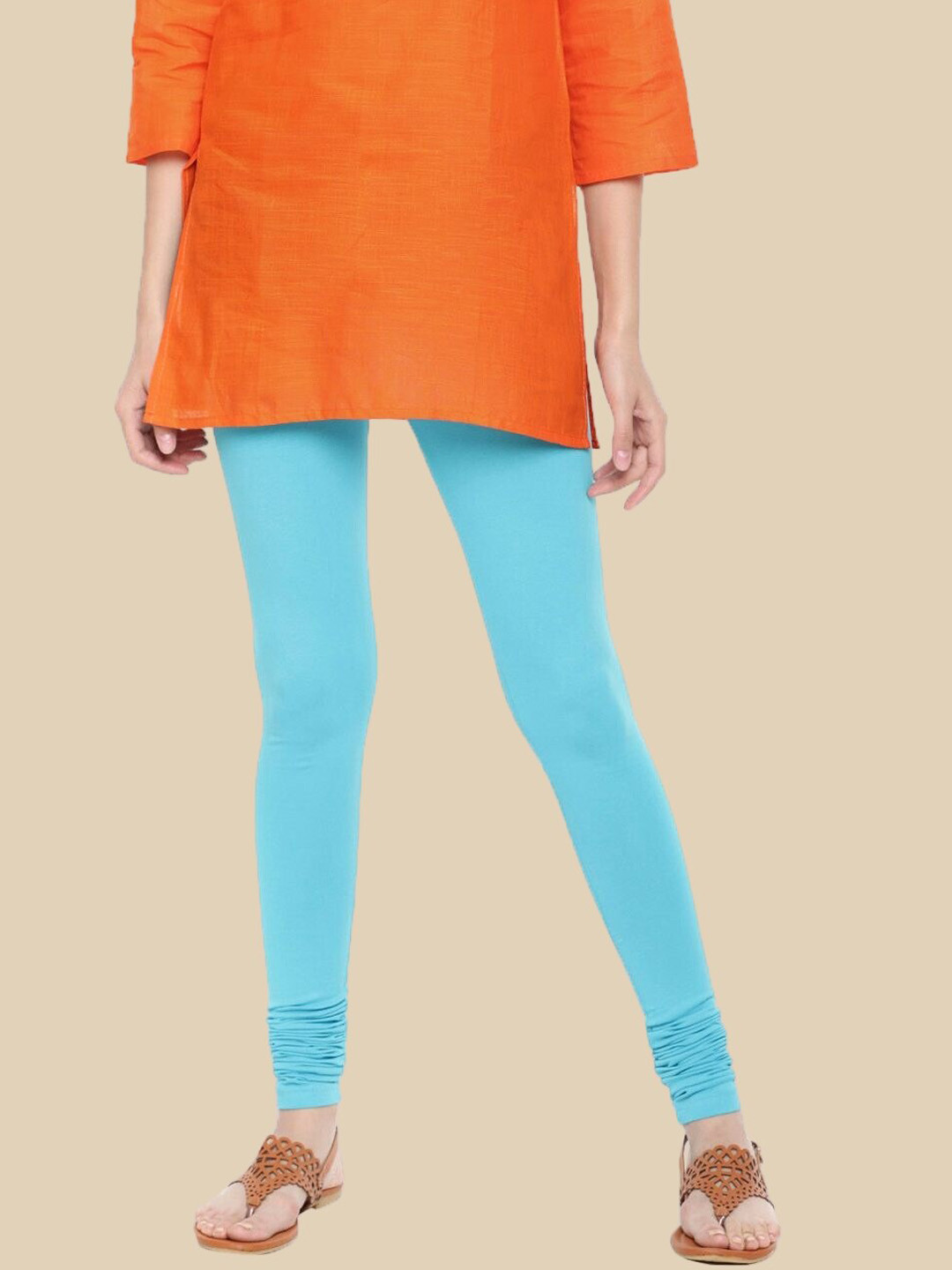 

De Moza Cotton Churidar-Length Leggings, Turquoise blue