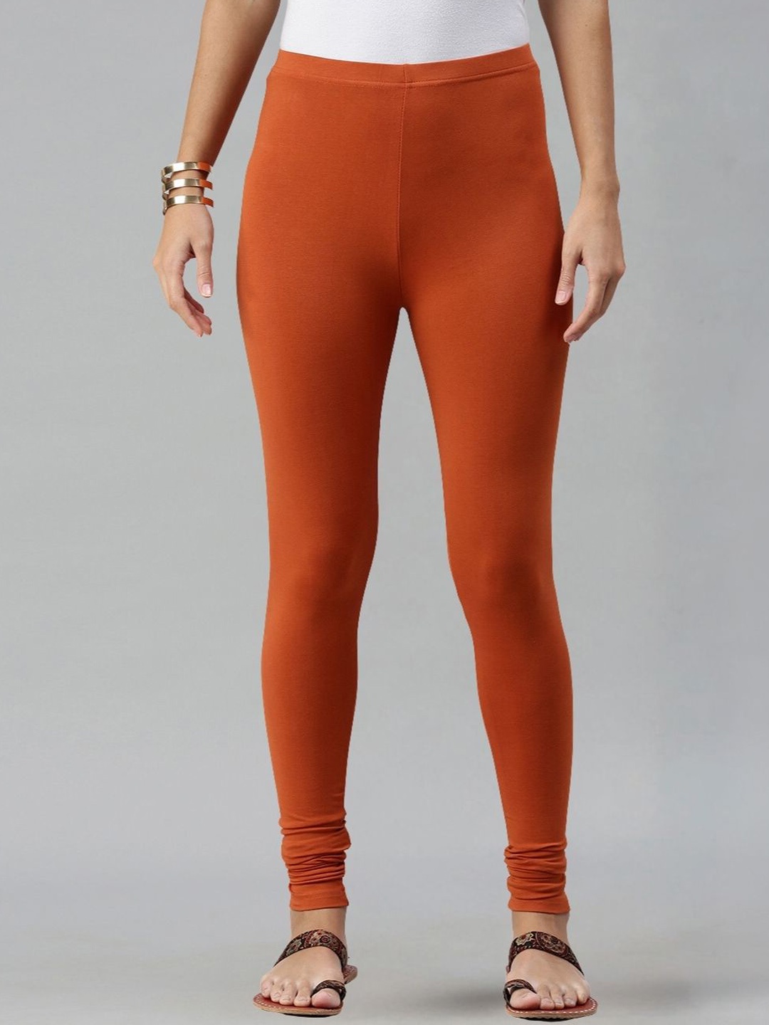 

De Moza Women Cotton Churidar Length Leggings, Rust