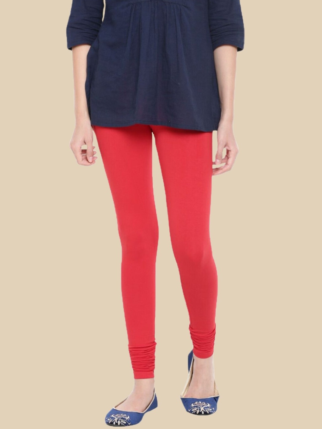 

De Moza Cotton Churidar-Length Leggings, Red