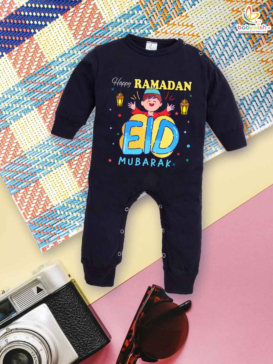 

Babywish Infants Printed Cotton Rompers, Black
