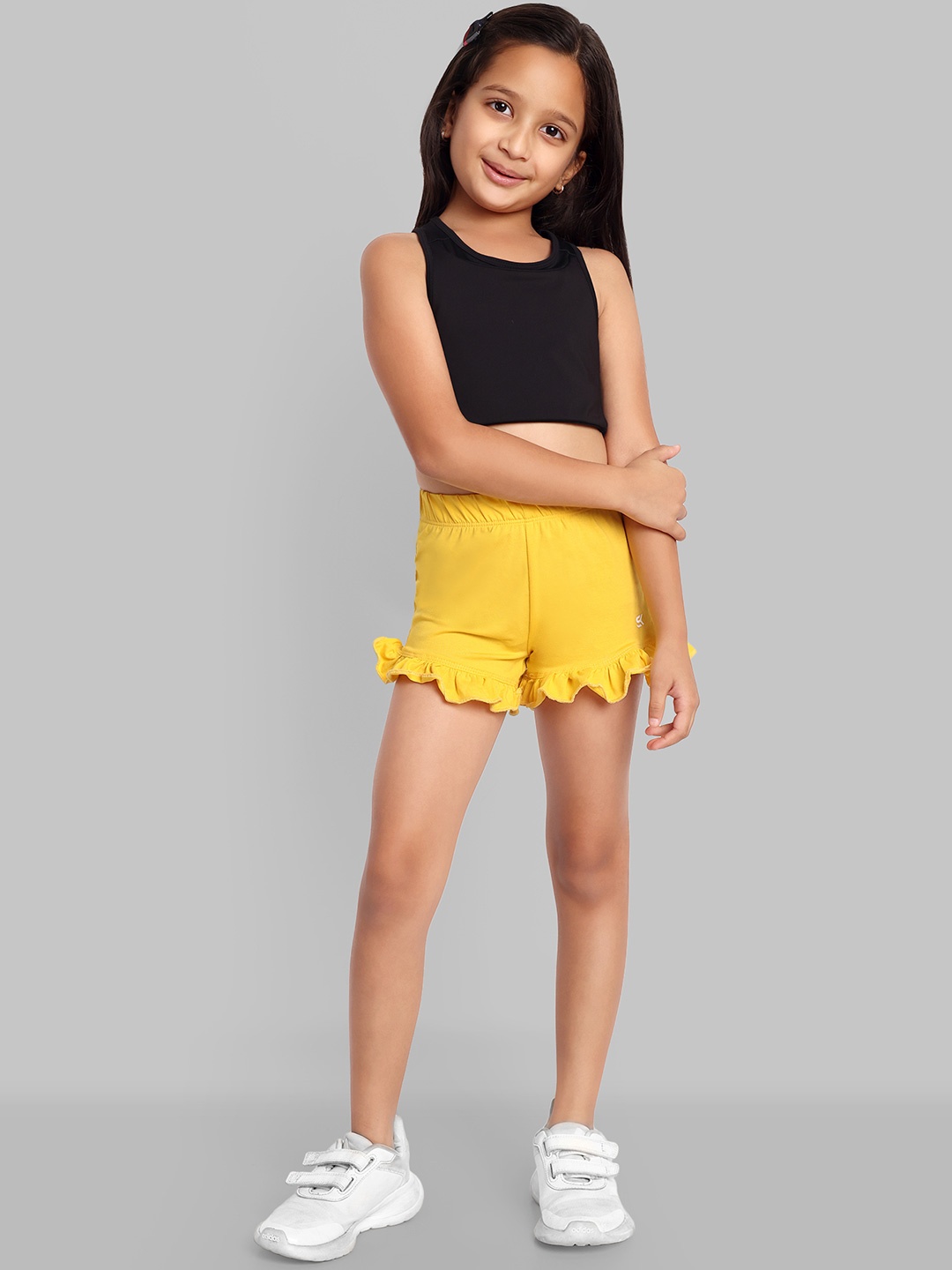 

ONE SKY Girls Mid Rise Cotton Shorts, Yellow