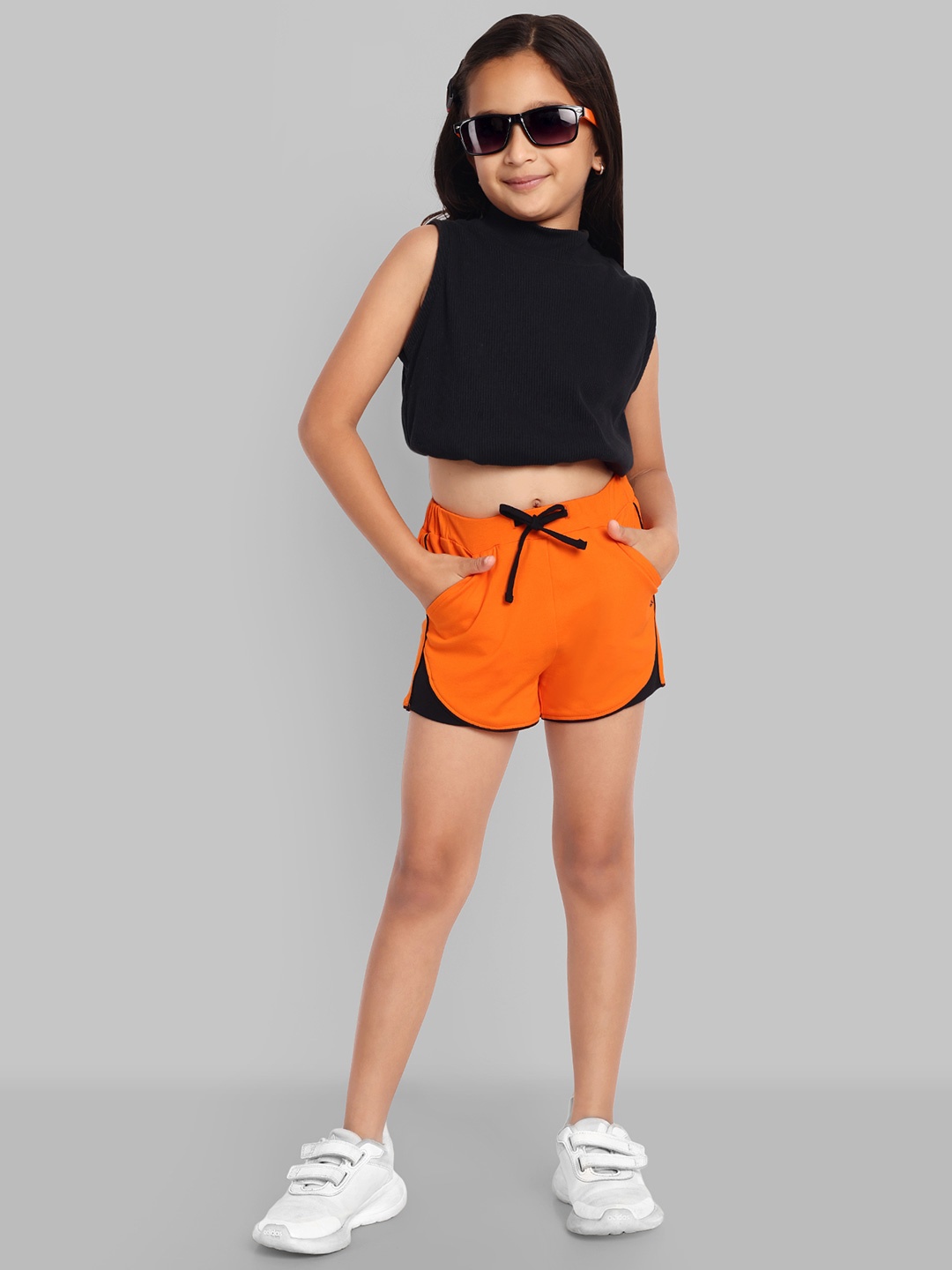 

ONE SKY Girls Mid Rise Cotton Shorts, Orange