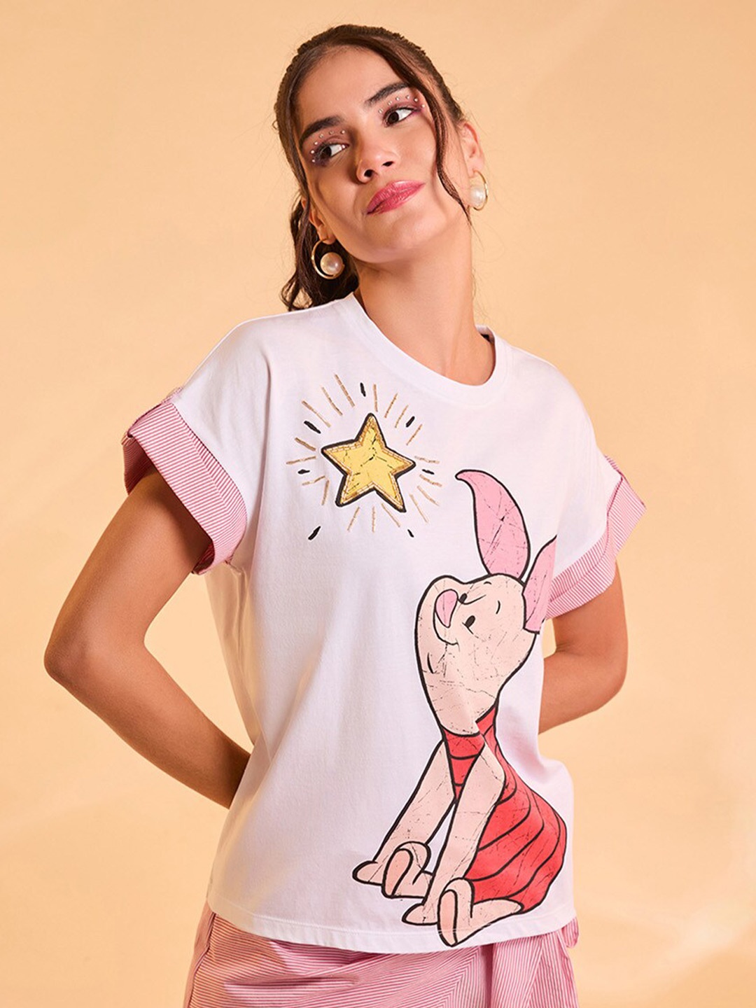 

Kazo Graphic Printed Extended Sleeves Disney T-shirt, White