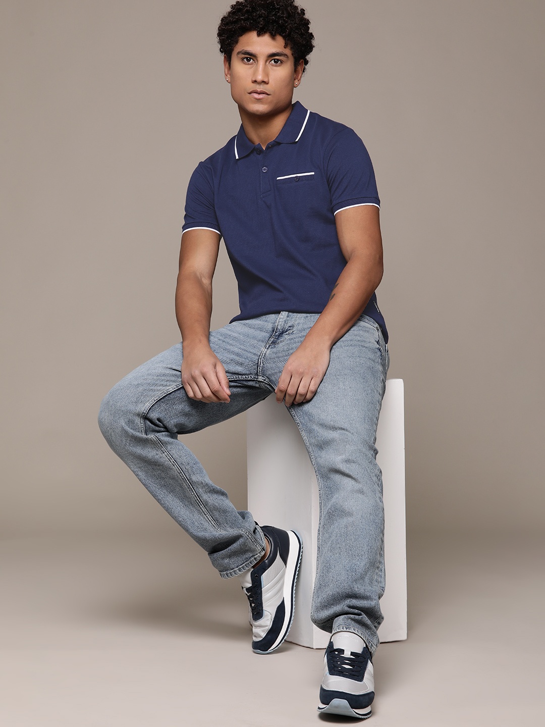 

Roadster The Life Co. Contrast Tipped Polo T-shirt, Navy blue