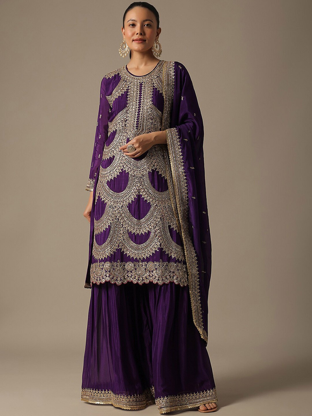 

KALKI Fashion Ethnic Motifs Embroidered Thread Work Kurta With Palazzos & Dupatta, Purple