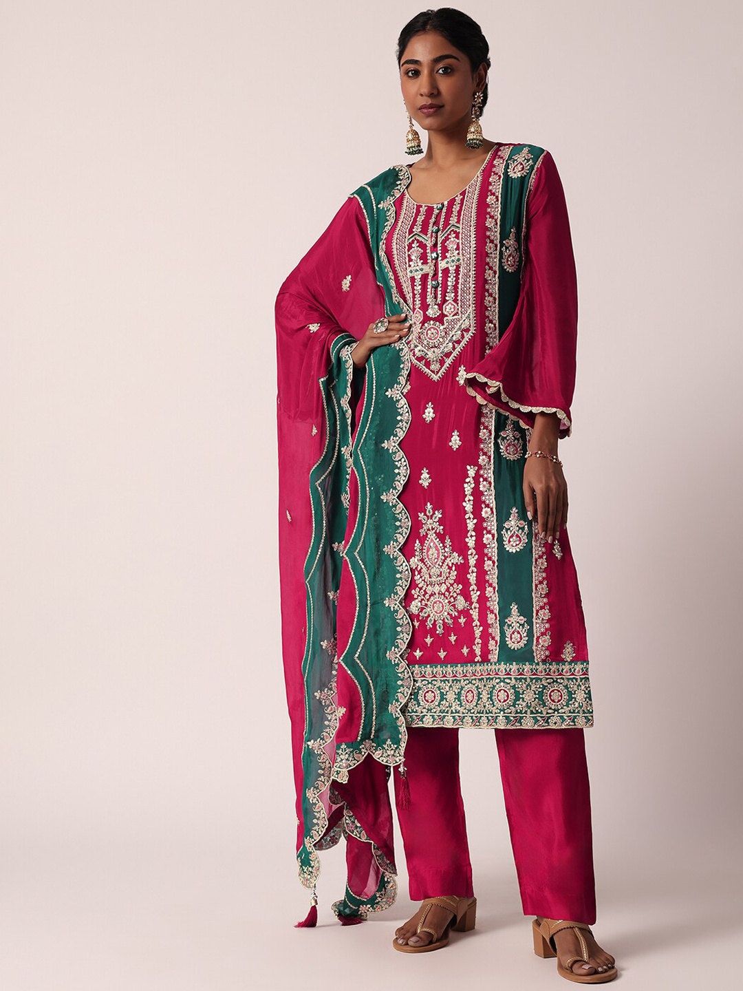 

KALKI Fashion Ethnic Motifs Embroidered Kurta With Trousers & Dupatta, Red