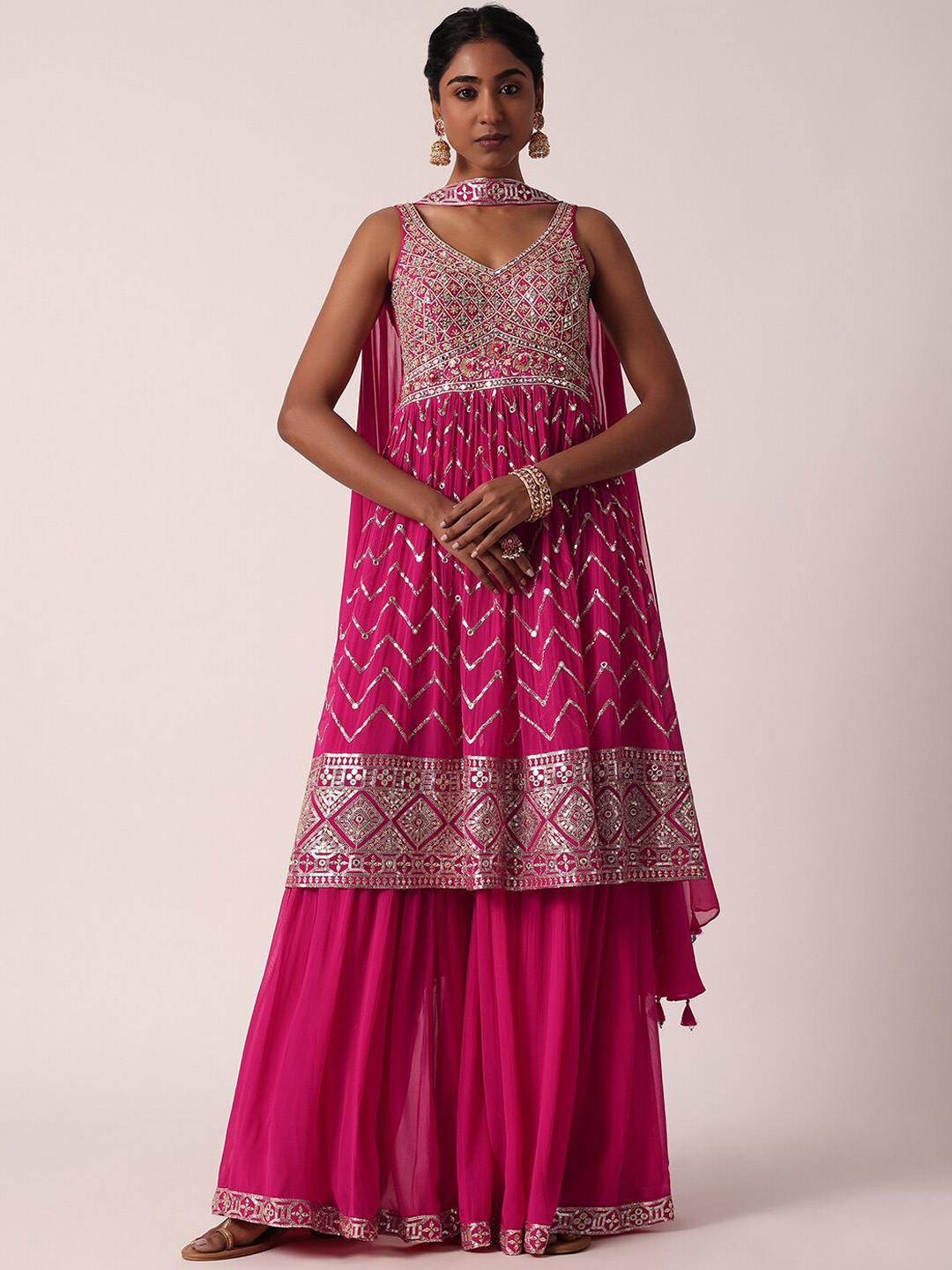 

KALKI Fashion Floral Embroidered Sequinned Kurta With Palazzos & Dupatta, Pink