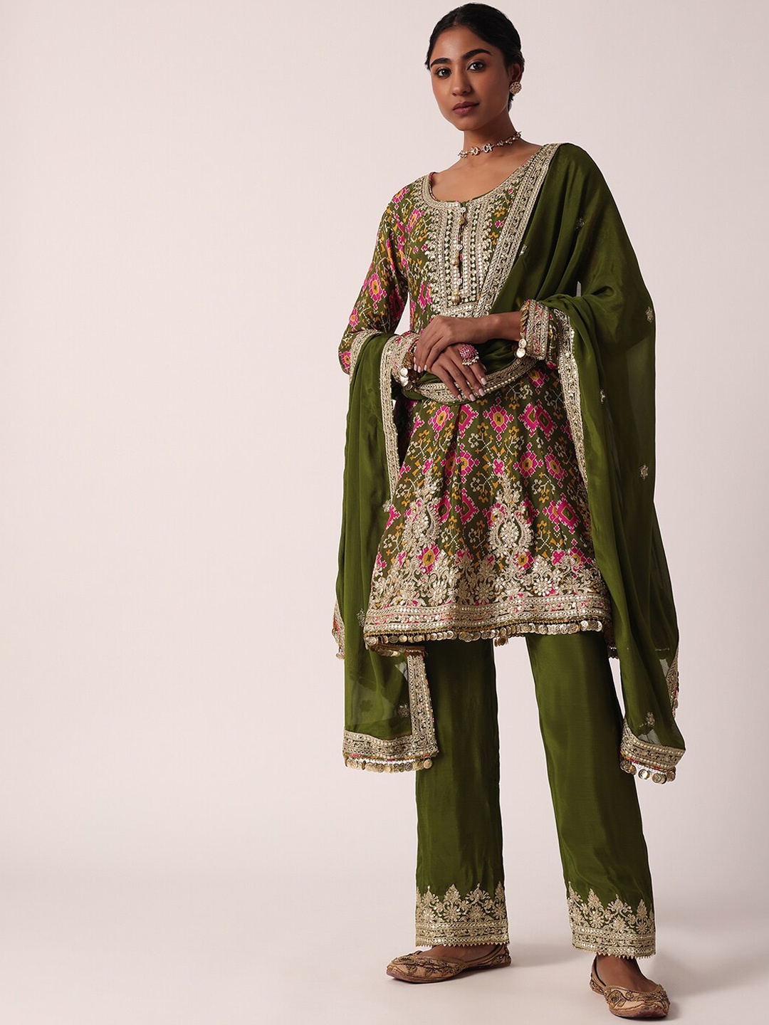 

KALKI Fashion Ethnic Motifs Embroidered Thread Work Kurta With Trousers & Dupatta, Green