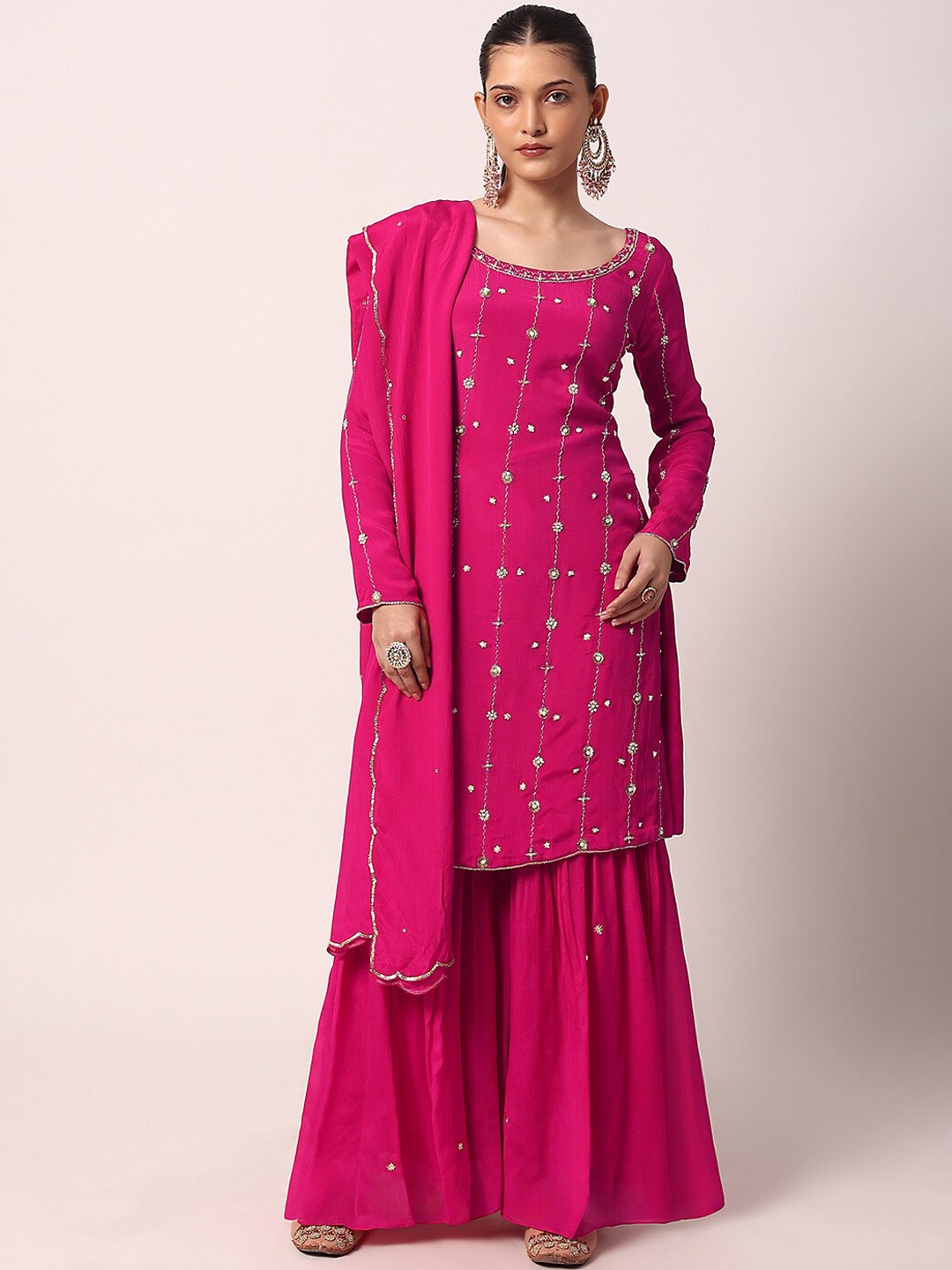 

KALKI Fashion Floral Embroidered Kurta With Sharara & Dupatta, Pink