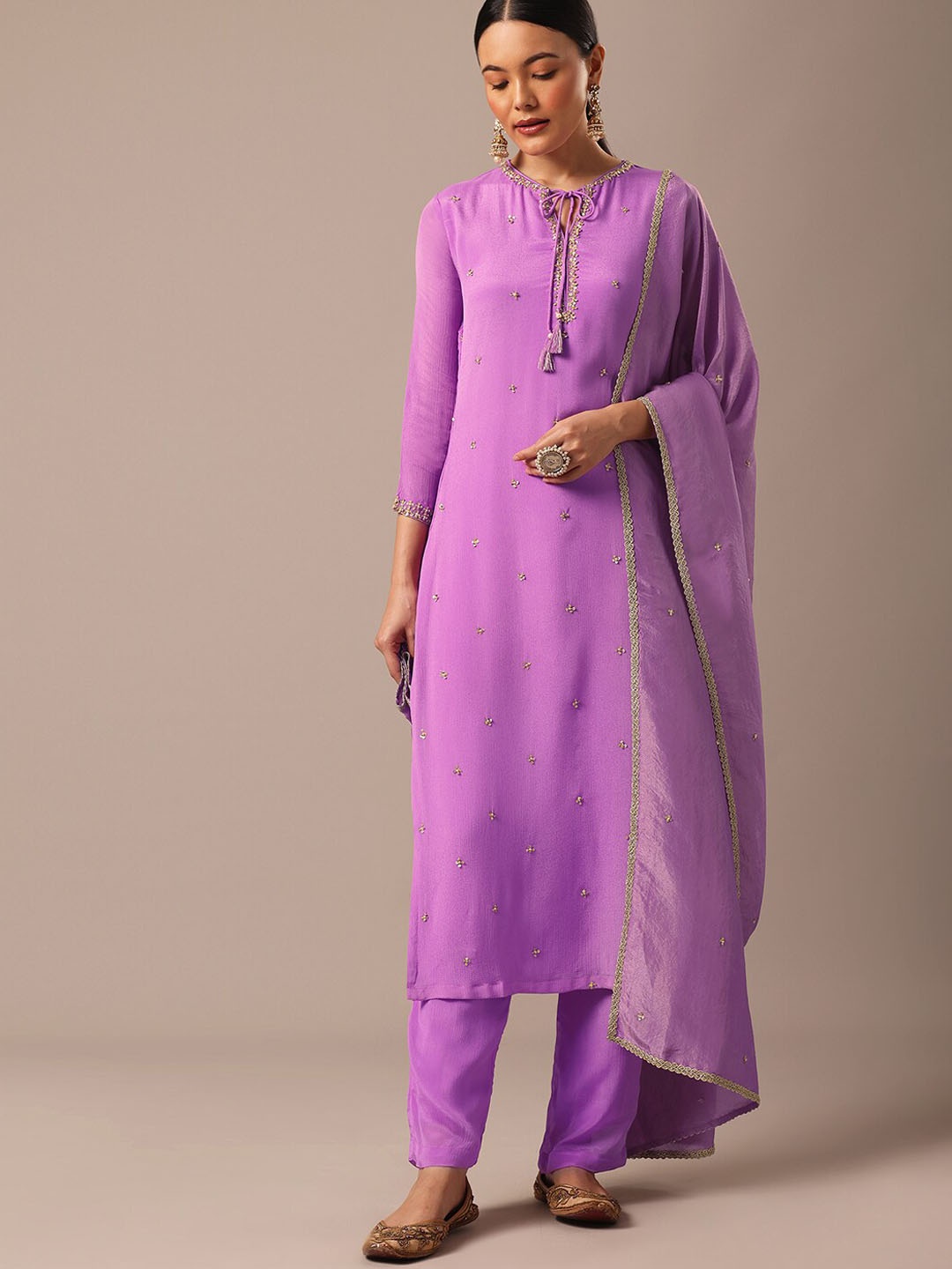 

KALKI Fashion Ethnic Motifs Embroidered Kurta With Trousers & Dupatta, Purple