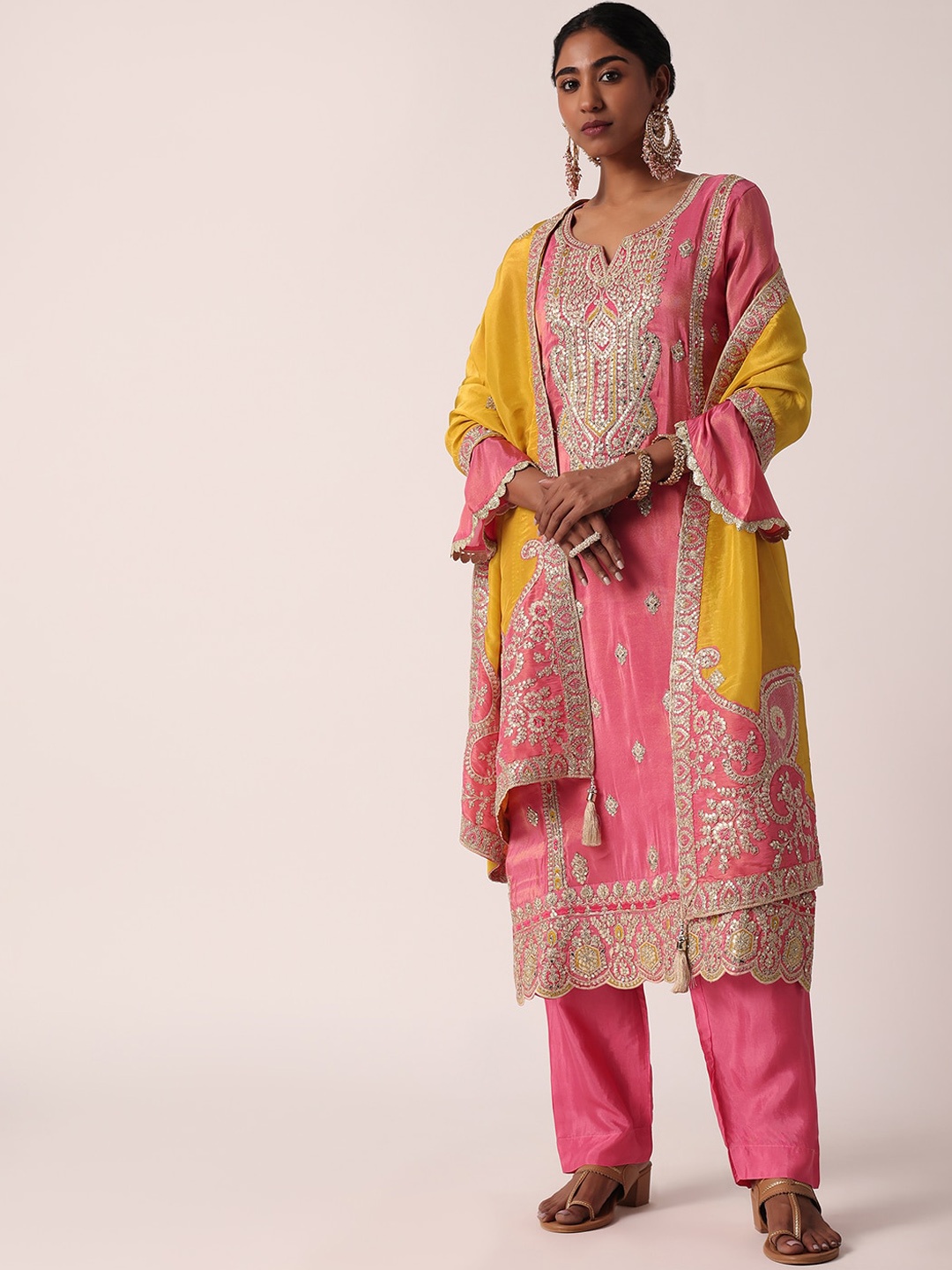 

KALKI Fashion Ethnic Motifs Embroidered Kurta With Trousers & Dupatta, Peach