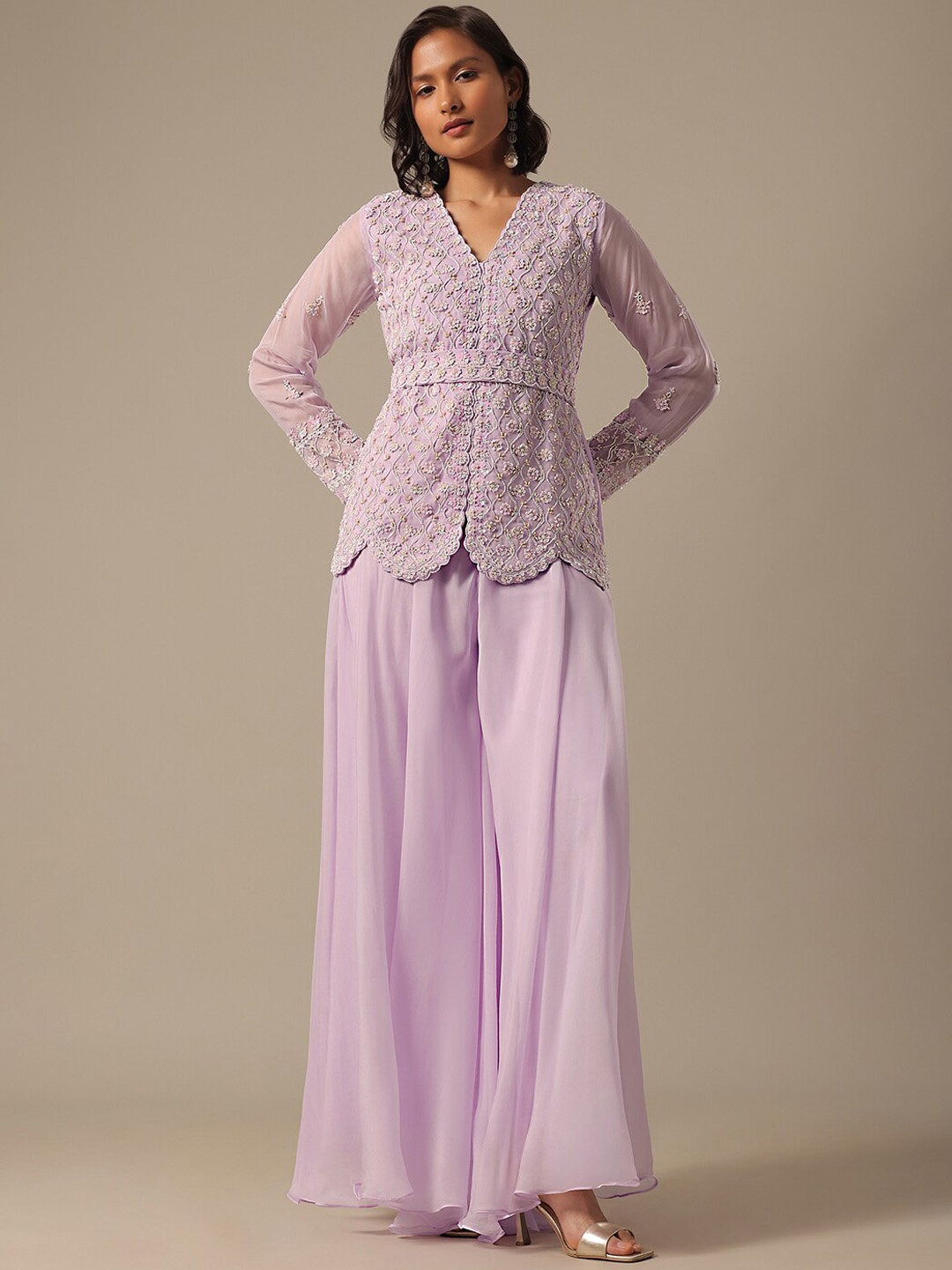 

KALKI Fashion Women Floral Embroidered Regular Kurta with Palazzos, Purple
