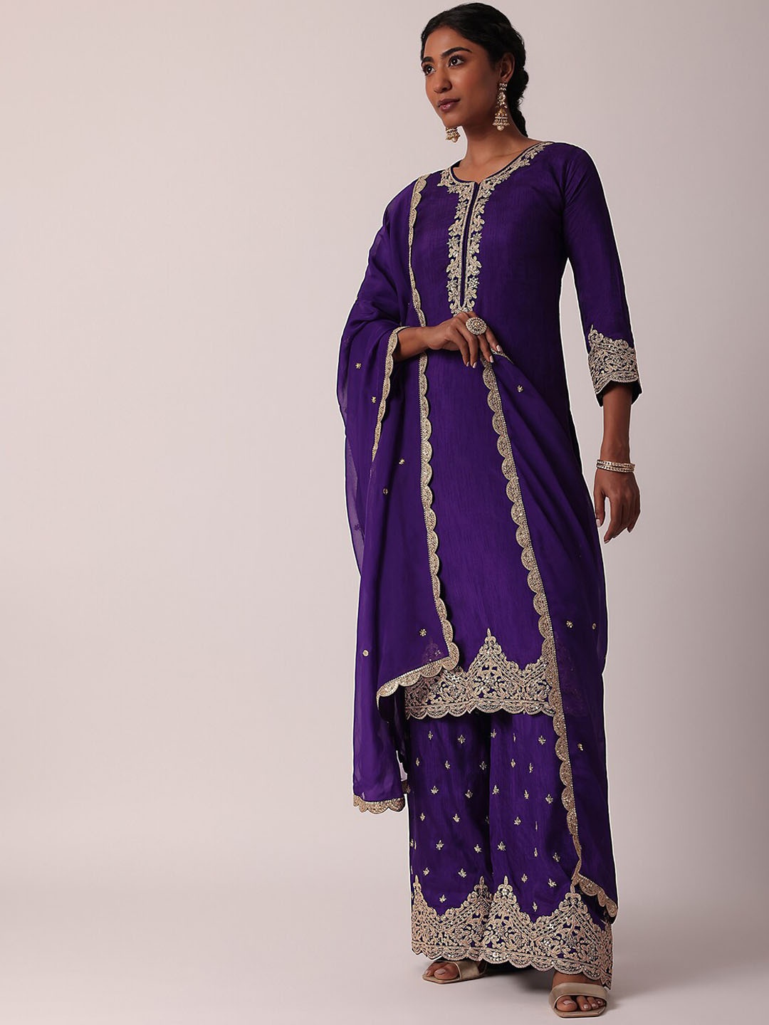 

KALKI Fashion Ethnic Motifs Embroidered Kurta With Palazzos & Dupatta, Purple