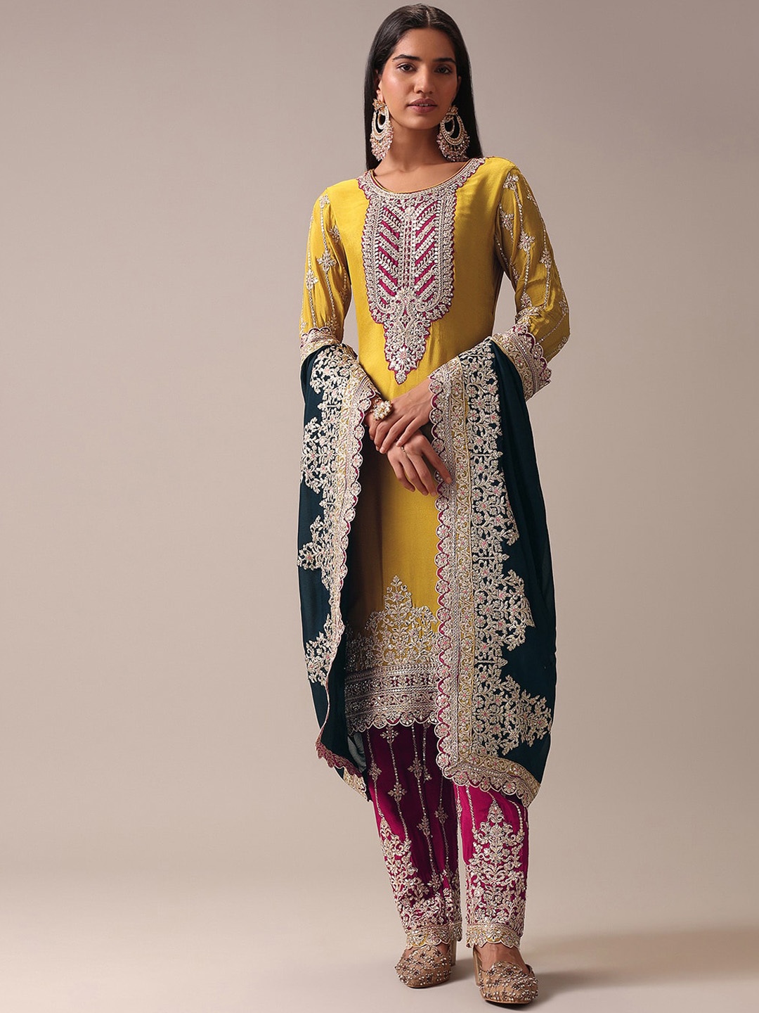

KALKI Fashion Ethnic Motifs Embroidered Sequinned Kurta With Trousers & Dupatta, Yellow