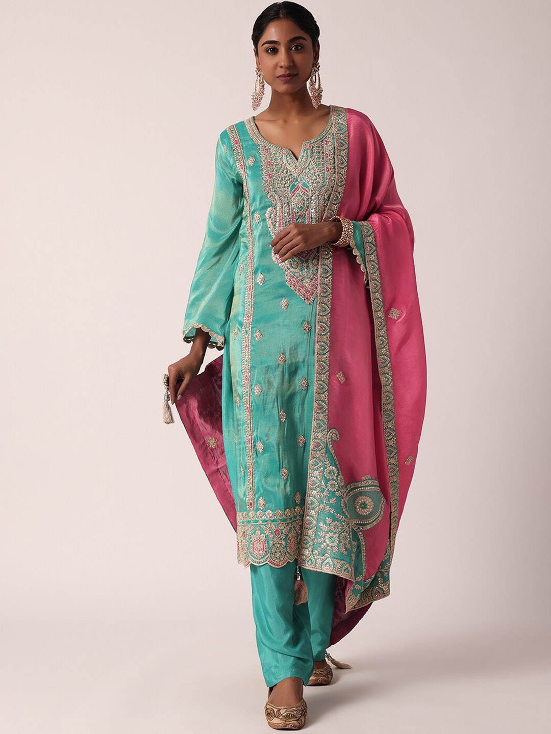 

KALKI Fashion Ethnic Motifs Embroidered Kurta With Trousers & Dupatta, Green