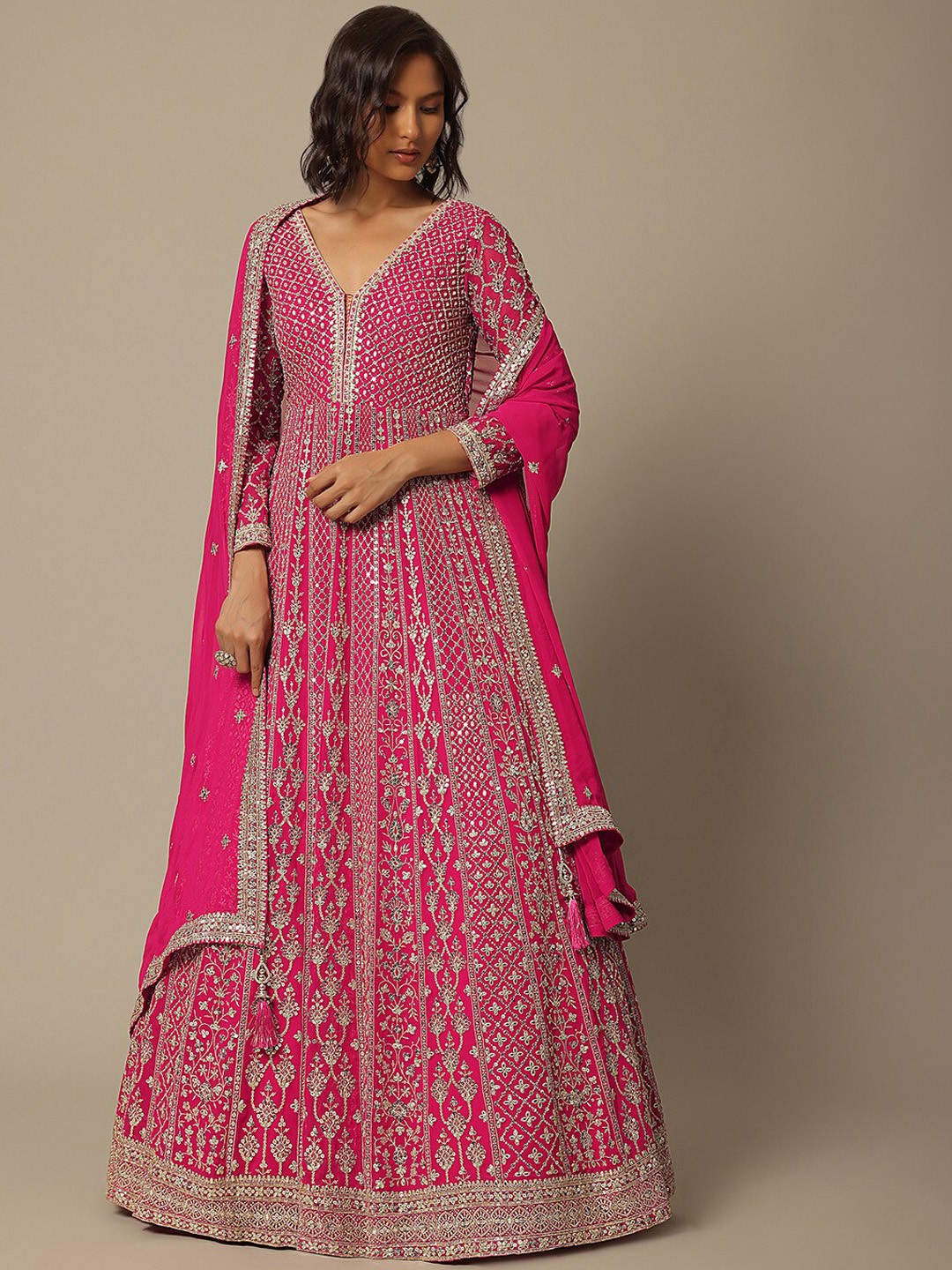 

KALKI Fashion Embroidered Sequinned Georgette Anarkali Kurta with Dupatta, Pink