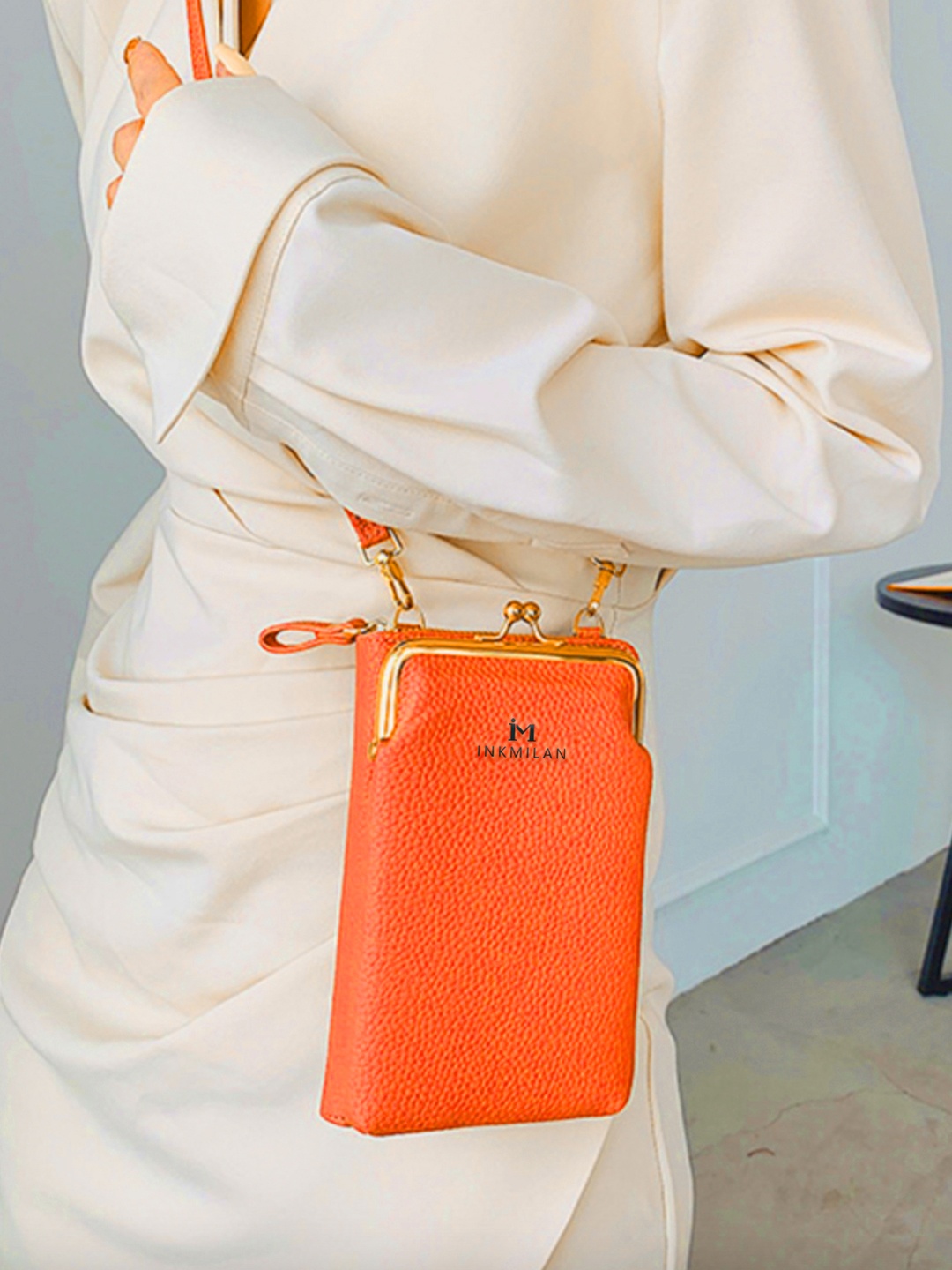 

INKMILAN Textured Structured Crossbody Sling Bag, Orange