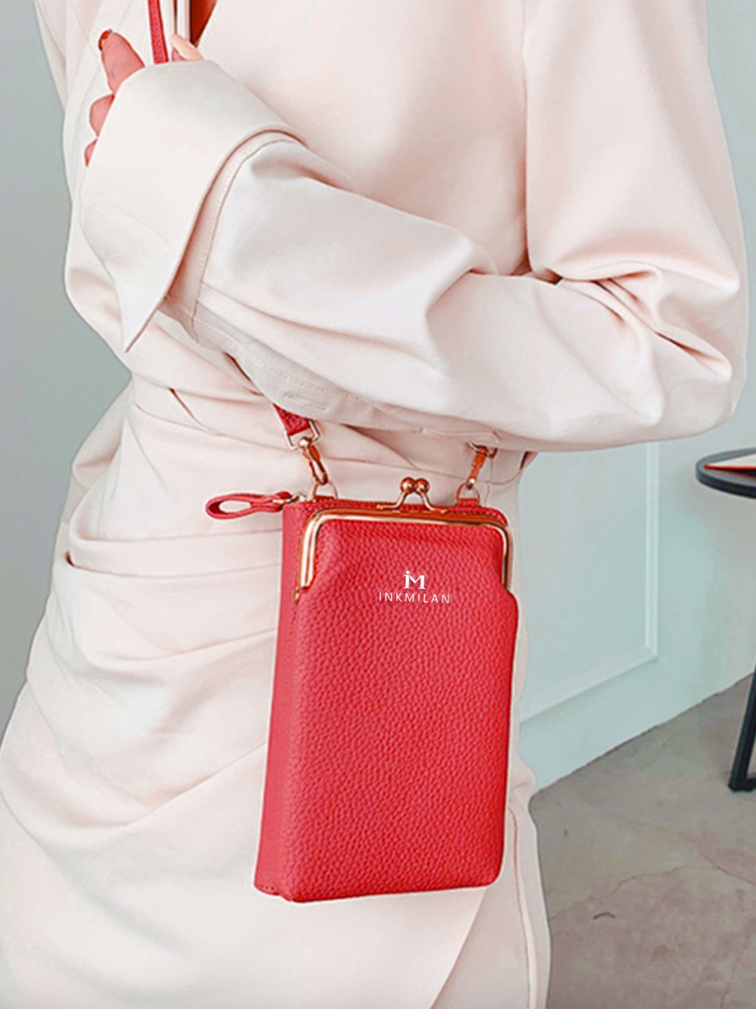 

INKMILAN Textured Structured Crossbody Sling Bag, Red