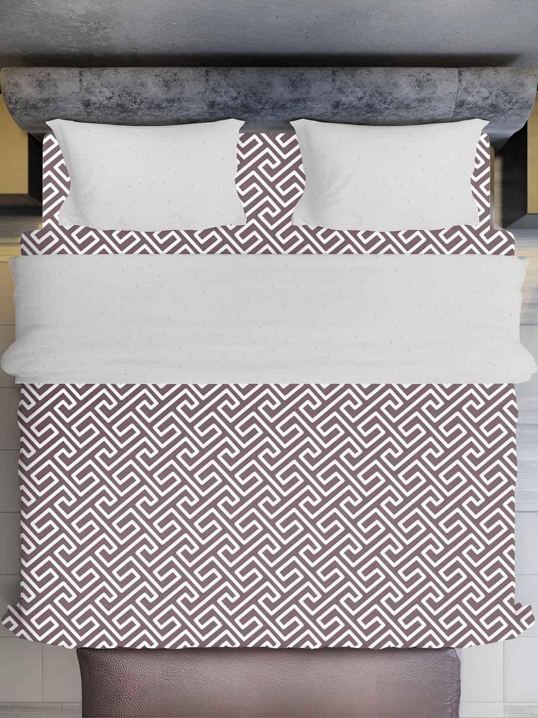 

UrbanArts Mauve & White Cotton 400 TC King Bedsheet with 2 Pillow Covers