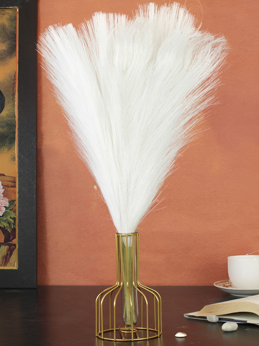 

TIED RIBBONS White 3 Pieces Artificial Pampas Grass with Vase