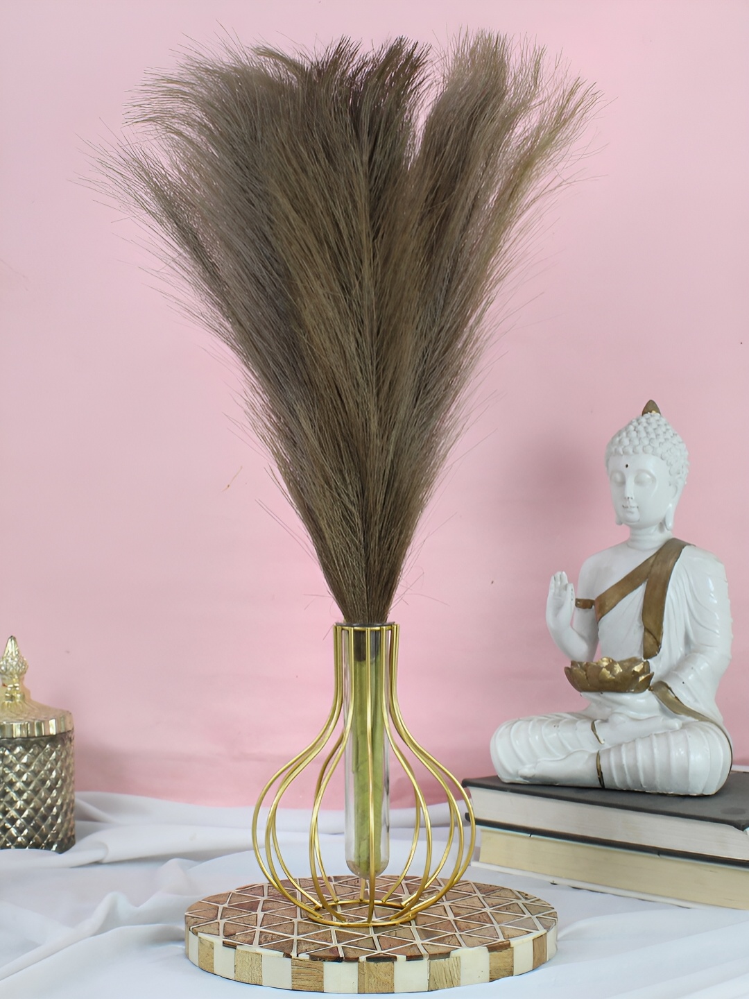

TIED RIBBONS Brown 3 Pieces Artificial Pampas Grass with Vase