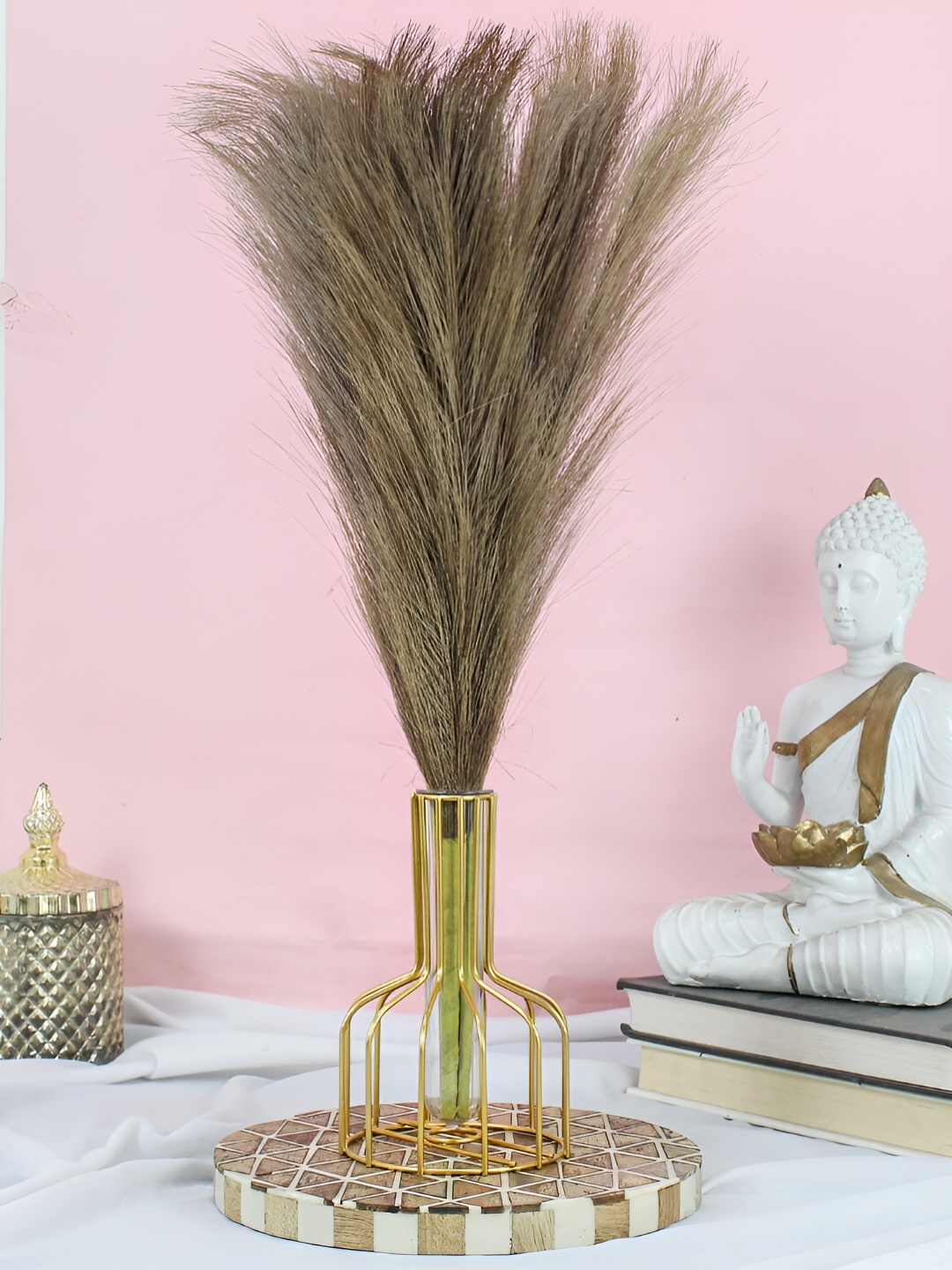 

TIED RIBBONS Brown 3 Pieces Artificial Pampas Grass with Vase
