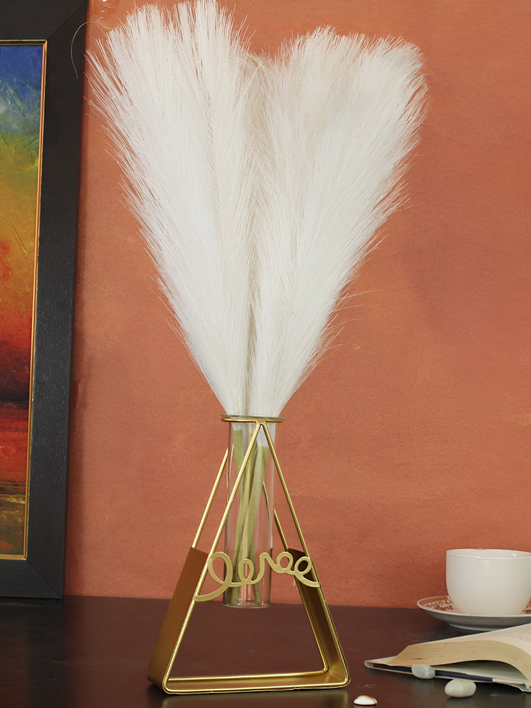 

TIED RIBBONS White 3 Pieces Artificial Pampas Grass with Vase