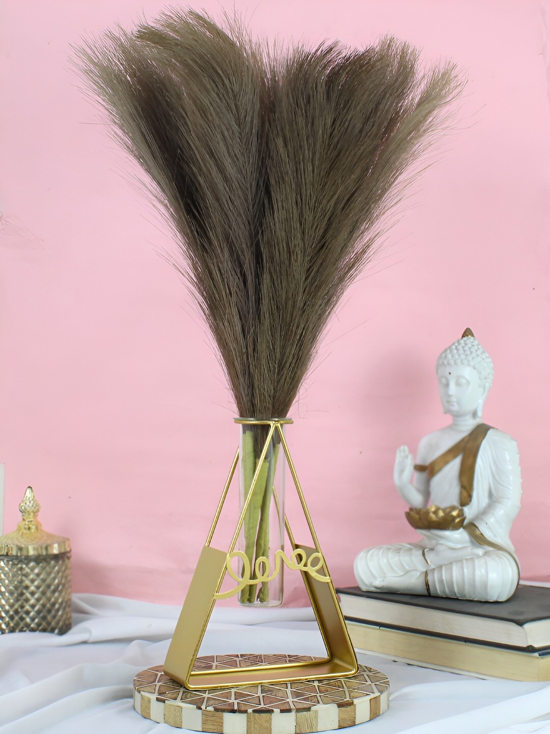 

TIED RIBBONS Brown 3 Pieces Artificial Pampas Grass with Vase