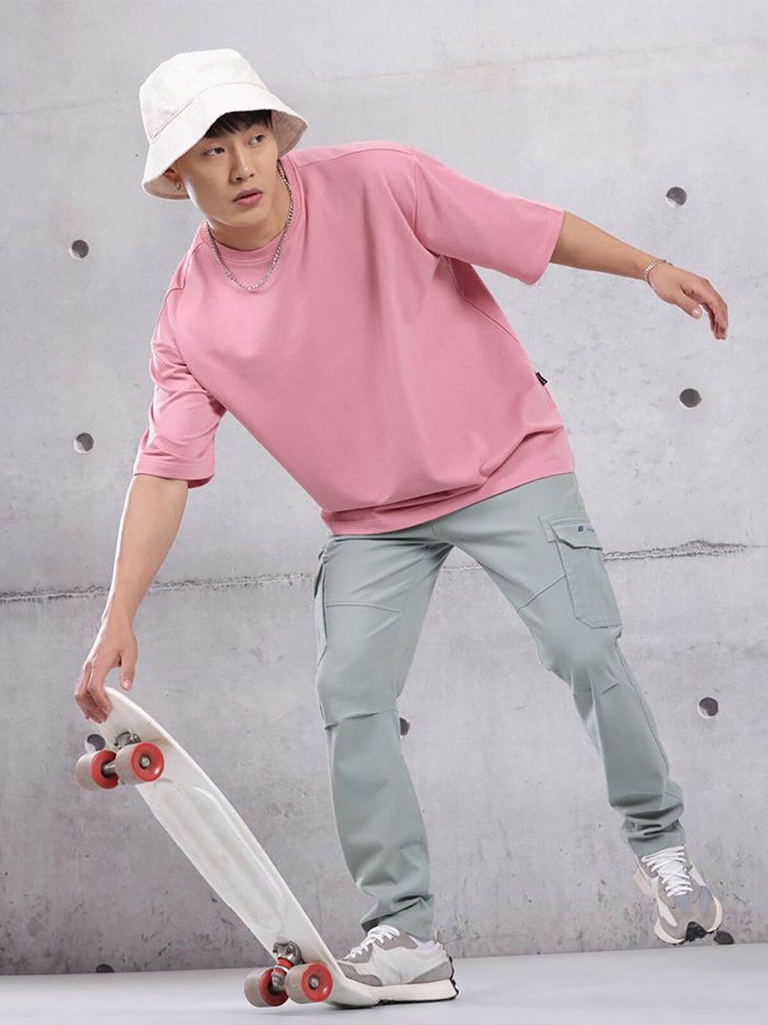 

RARESCAPE Round Neck Relaxed Fit Cotton T-shirt, Pink