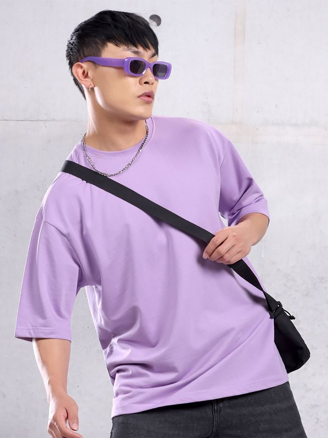

RARESCAPE Round Neck Relaxed Fit Cotton T-shirt, Lavender