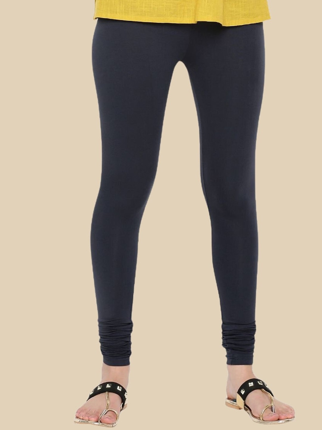 

De Moza Women Cotton Churidar Length Leggings, Navy blue