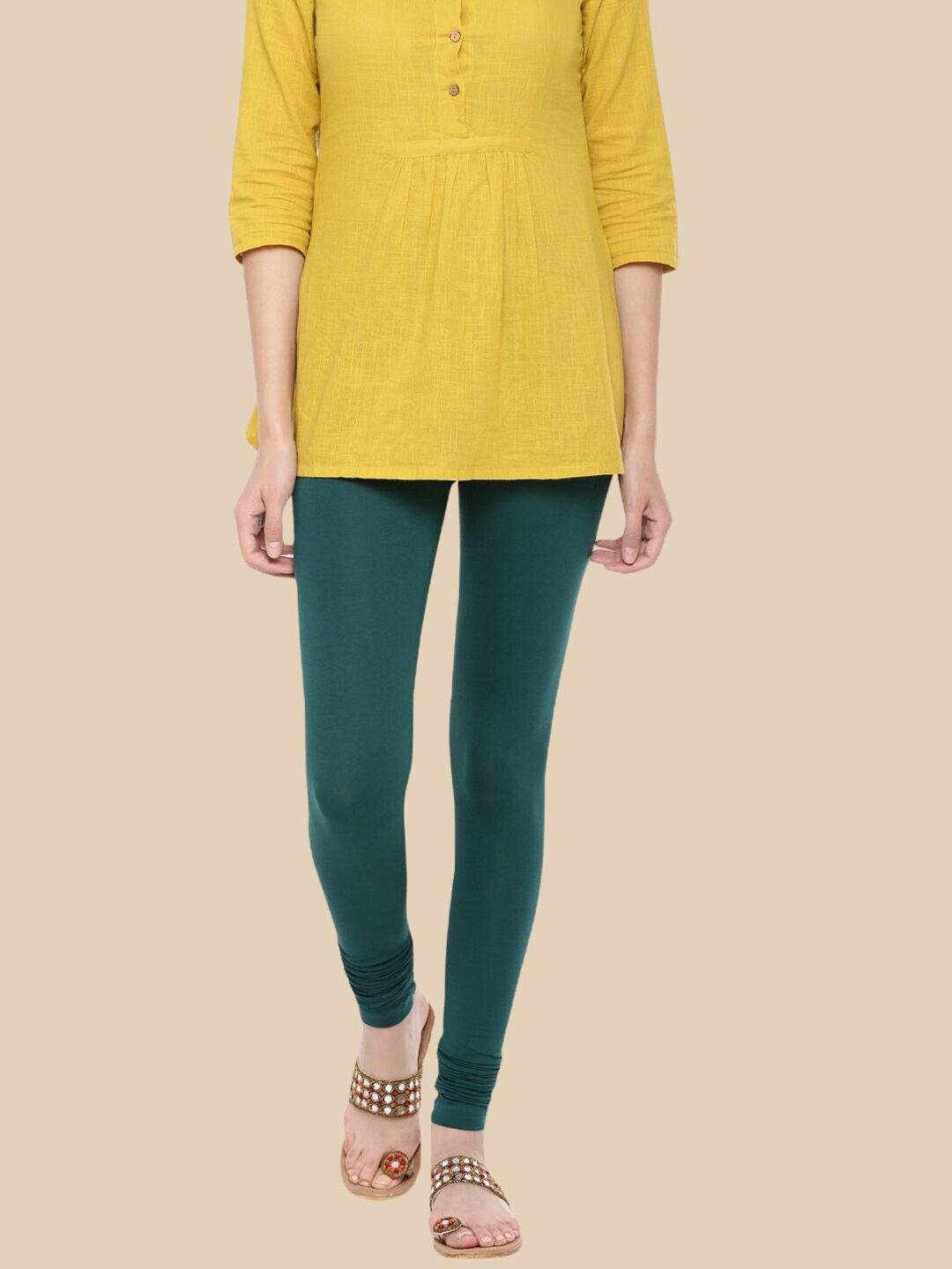 

De Moza Cotton Churidar-Length Leggings, Green