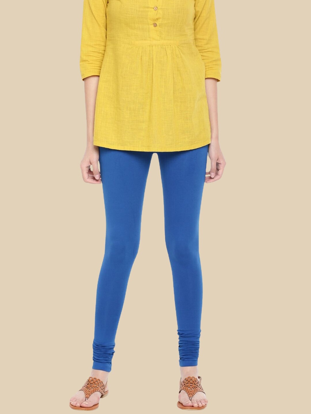 

De Moza Women Cotton Churidar-Length Leggings, Blue