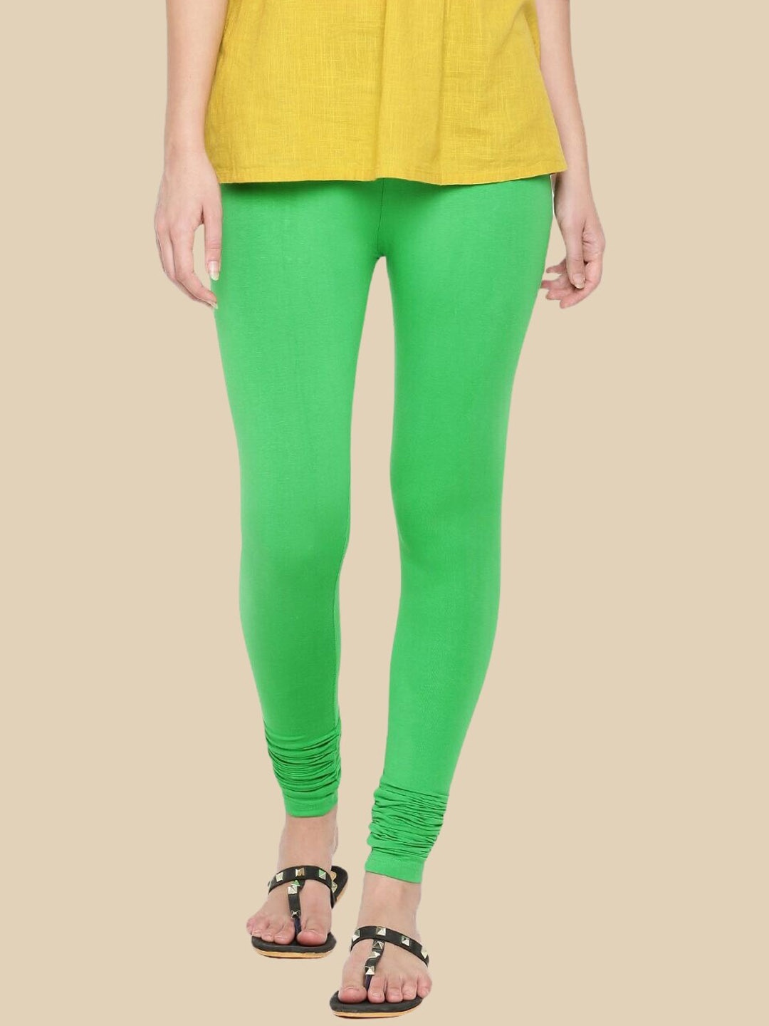 

De Moza Cotton Churidar-Length Leggings, Lime green