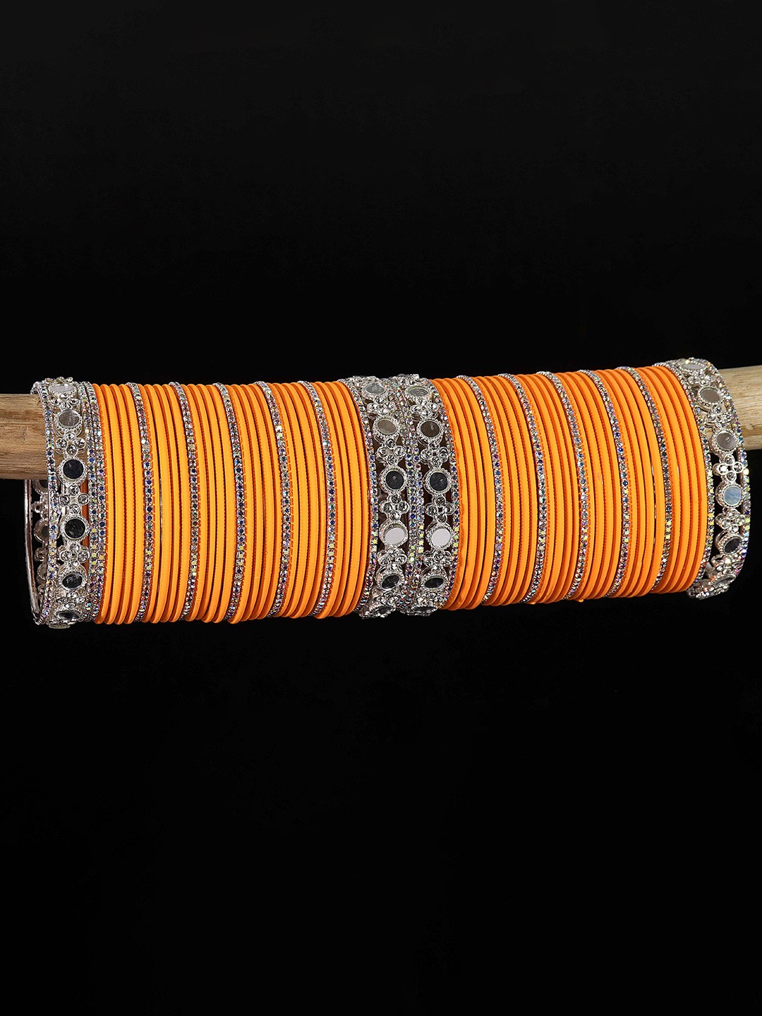 

LAVAZZA Set Of 70 Stones & Mirrors Studded Bangles, Yellow