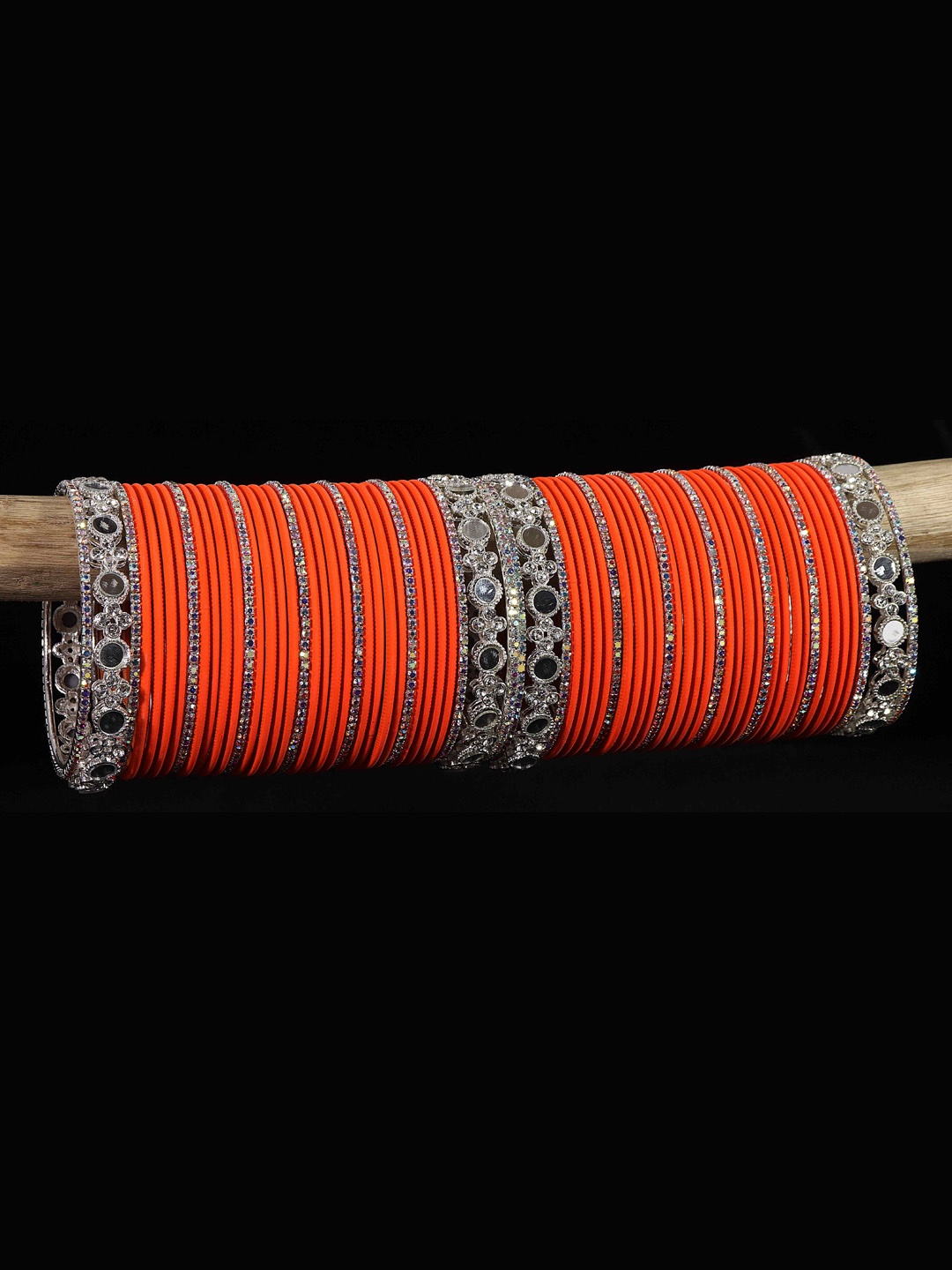 

LAVAZZA Set Of 70 Stones & Mirrors Studded Lightweight Bangles, Orange