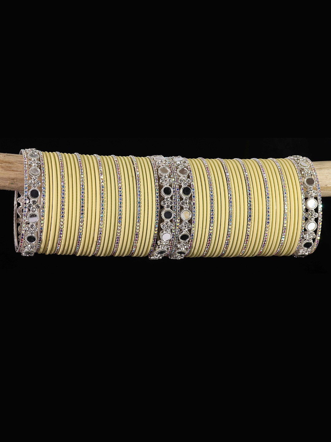 

LAVAZZA Set Of 70 Mirror Work Crystal Lightweight Bangles, Yellow