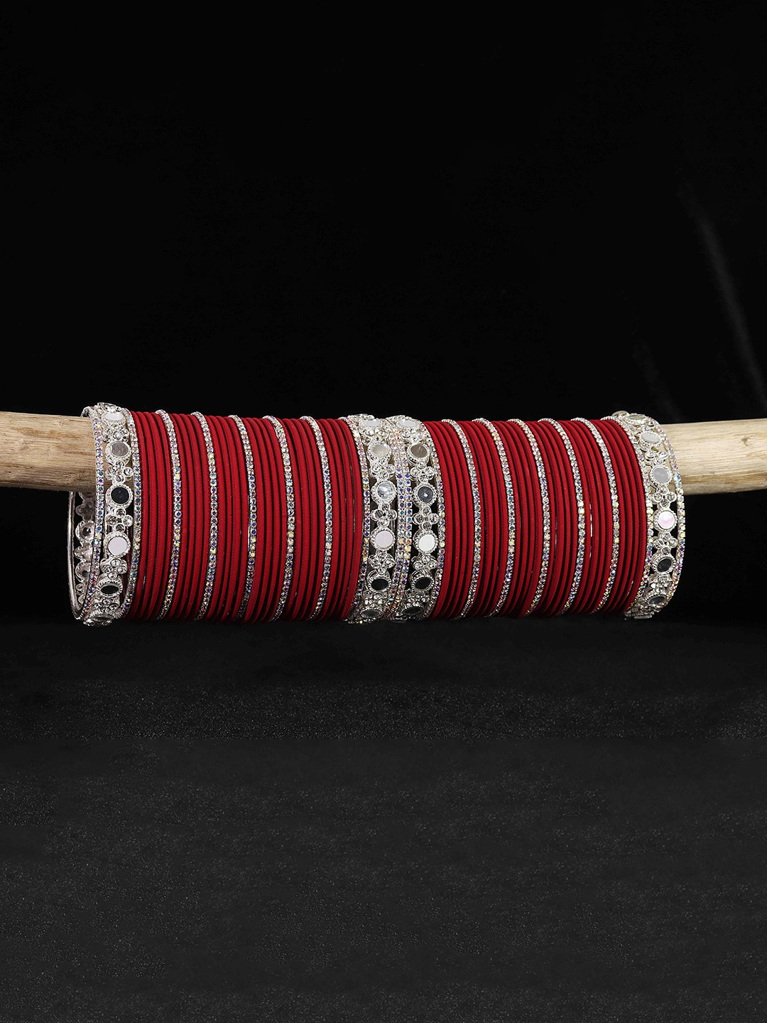 

LAVAZZA Set Of 70 Mirror Work Crystal Studded & Plain Bangles, Maroon