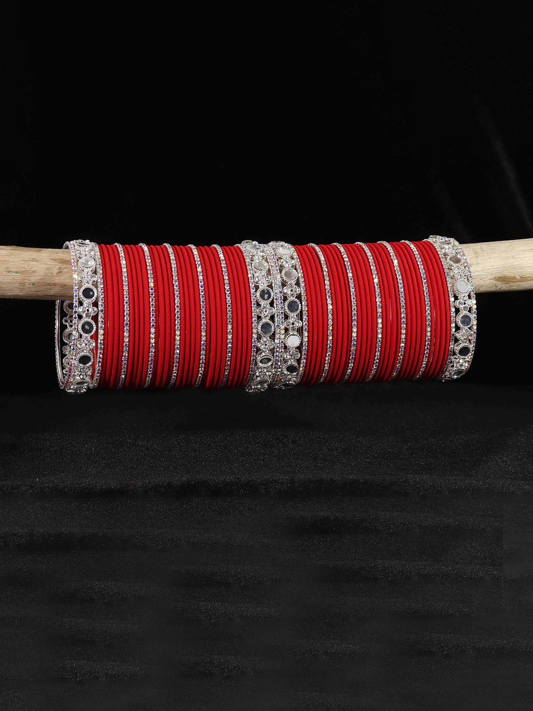 

LAVAZZA Set Of 70 Stones & Mirrors Studded Bangles, Red