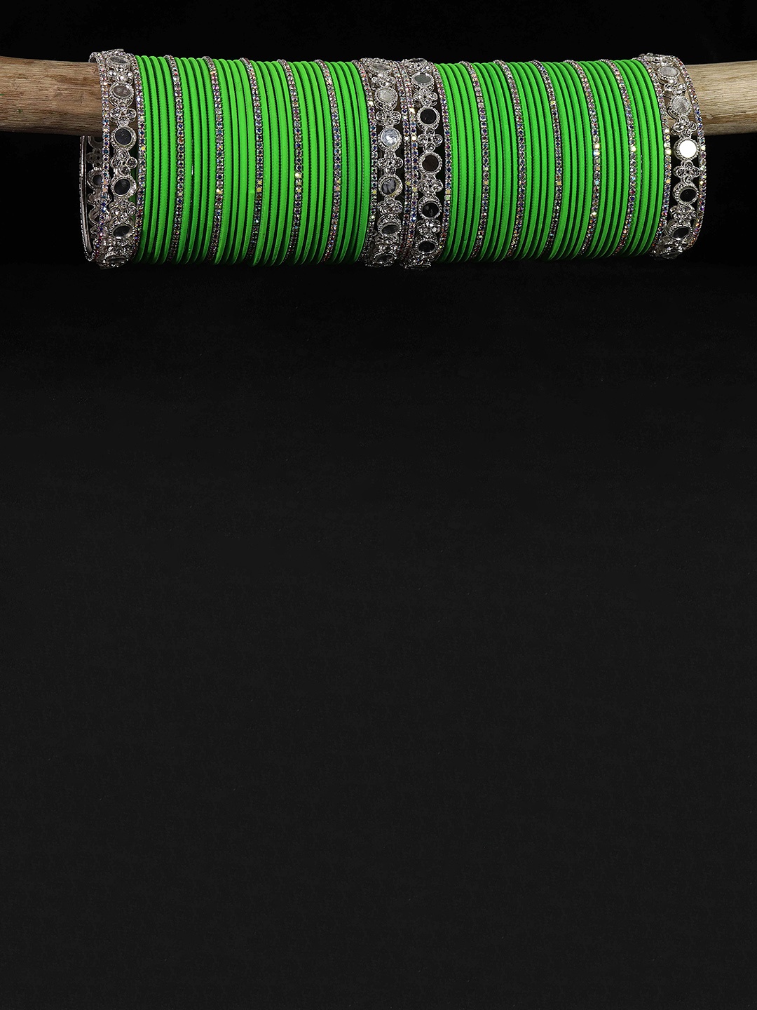 LAVAZZA Set Of 70 Crystal Studded Bangles, Green