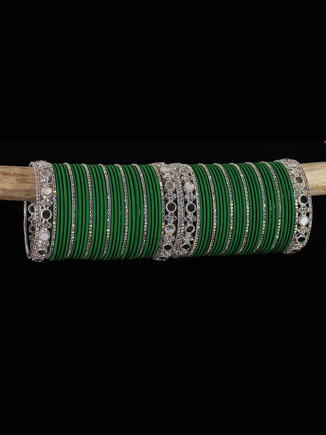 LAVAZZA Set Of 70 Crystal Studded Lightweight Bangles, Sea green