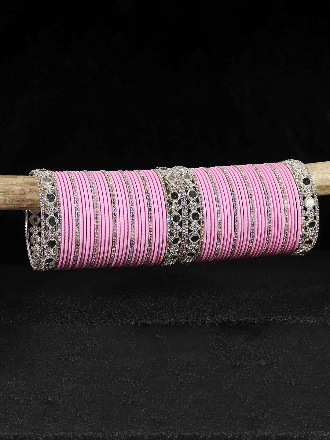 

LAVAZZA Set Of 70 Crystal Studded Bangles, Pink