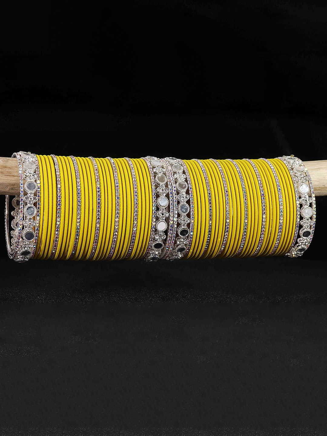 

LAVAZZA Set Of 70 Crystal Studded Bangles, Yellow