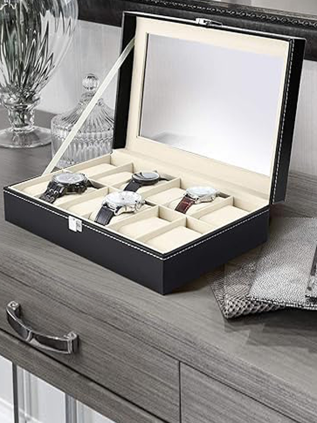 

WANTON Black Leather 12 Slot Watch Organiser