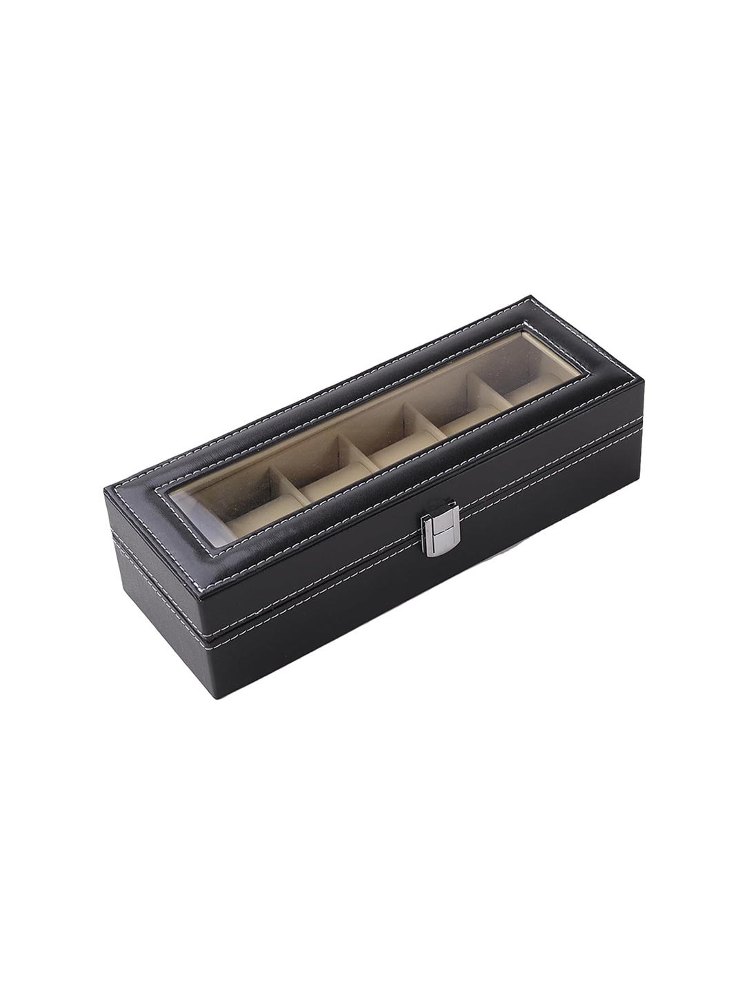

WANTON Leather 6 Slot Watch Organiser, Black