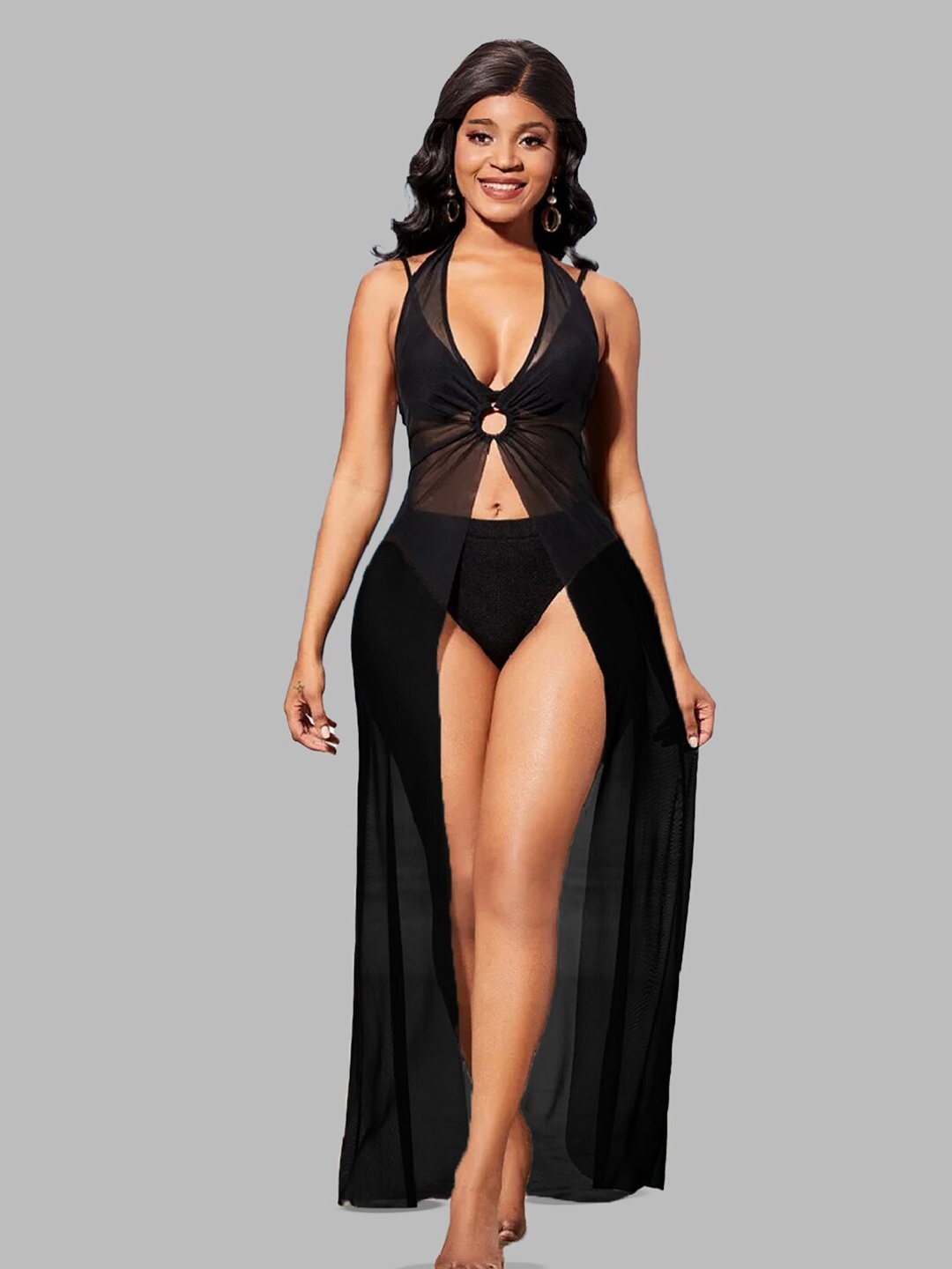 

VAGHBHATT Shoulder Straps Net Baby Doll, Black